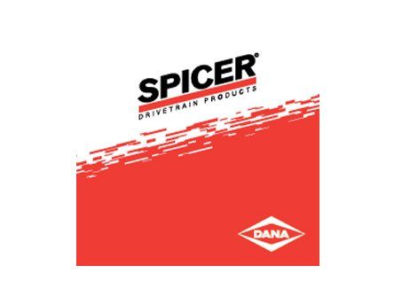 Spicer Drivetrain Products logo on a red and white background with the Dana logo at the bottom.