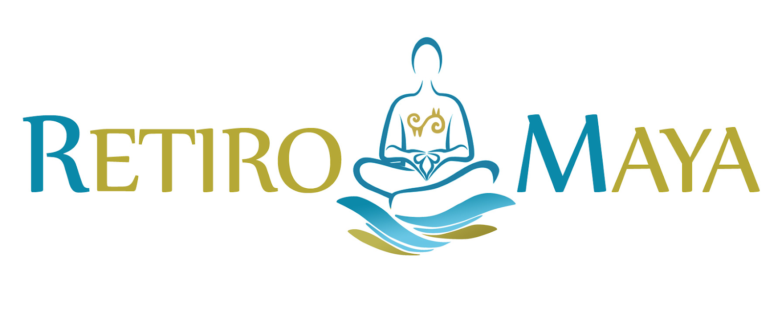 The logo for retiro maya is a silhouette of a person sitting in a lotus position.