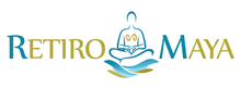 The logo for retiro maya is a silhouette of a person sitting in a lotus position.