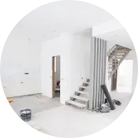 There is a staircase in the middle of the room.