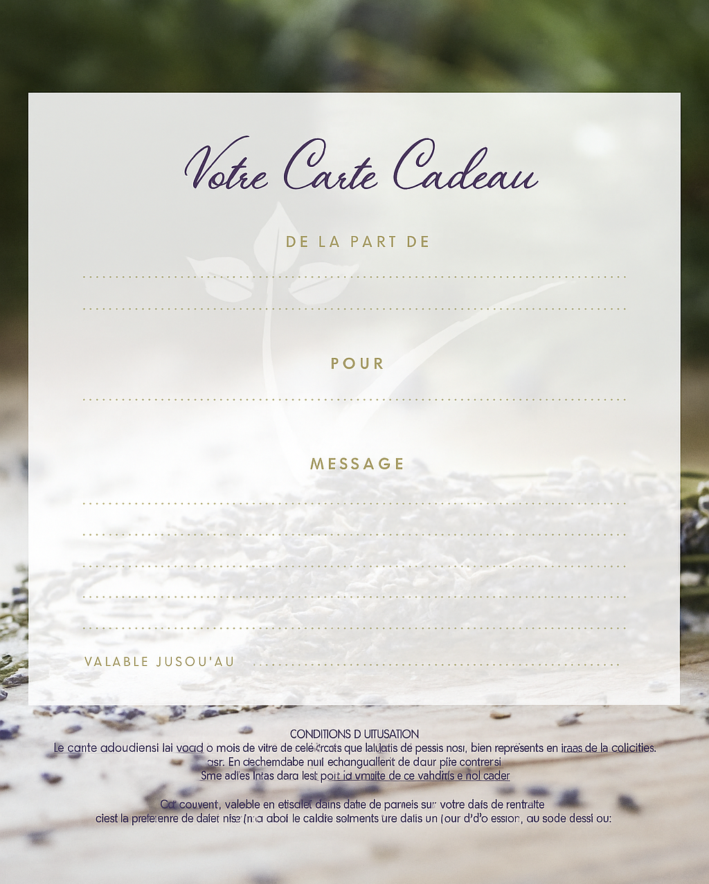 Une carte blanche avec les mots votre carte cadeau dessus