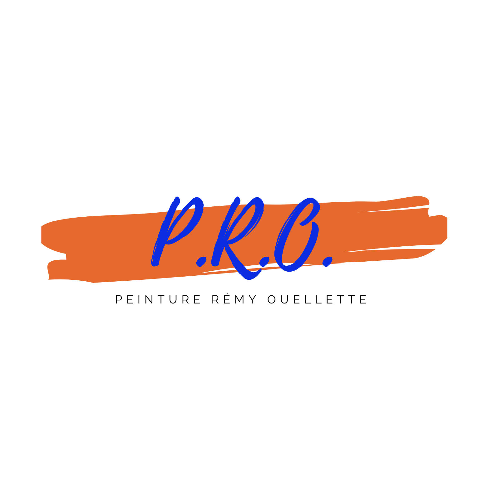 Logo : « PRC » bleu sur un coup de pinceau orange ; « Peinture Rémy Ouellette » en dessous en noir.