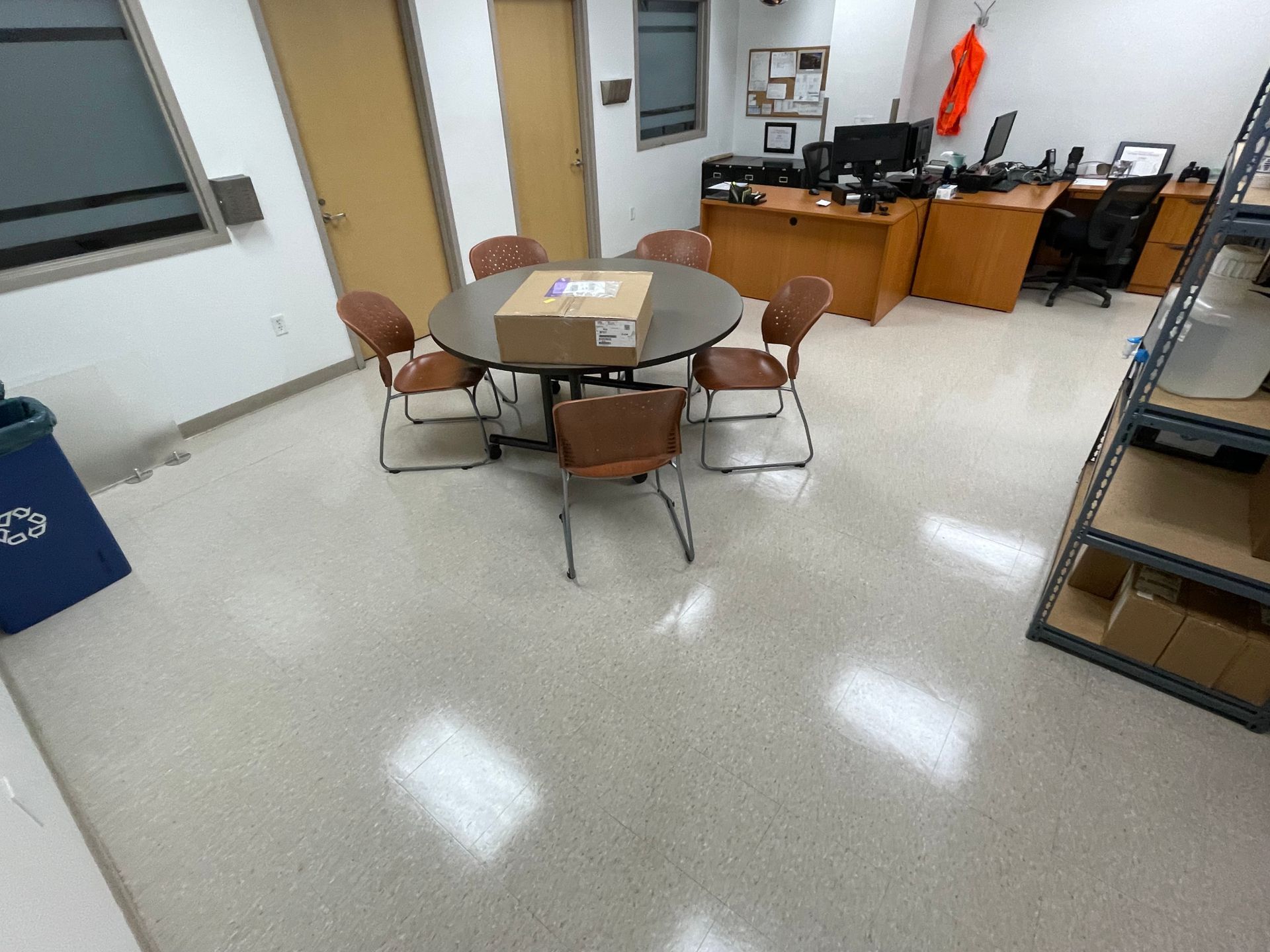 There is a box on the table in the middle of the room.