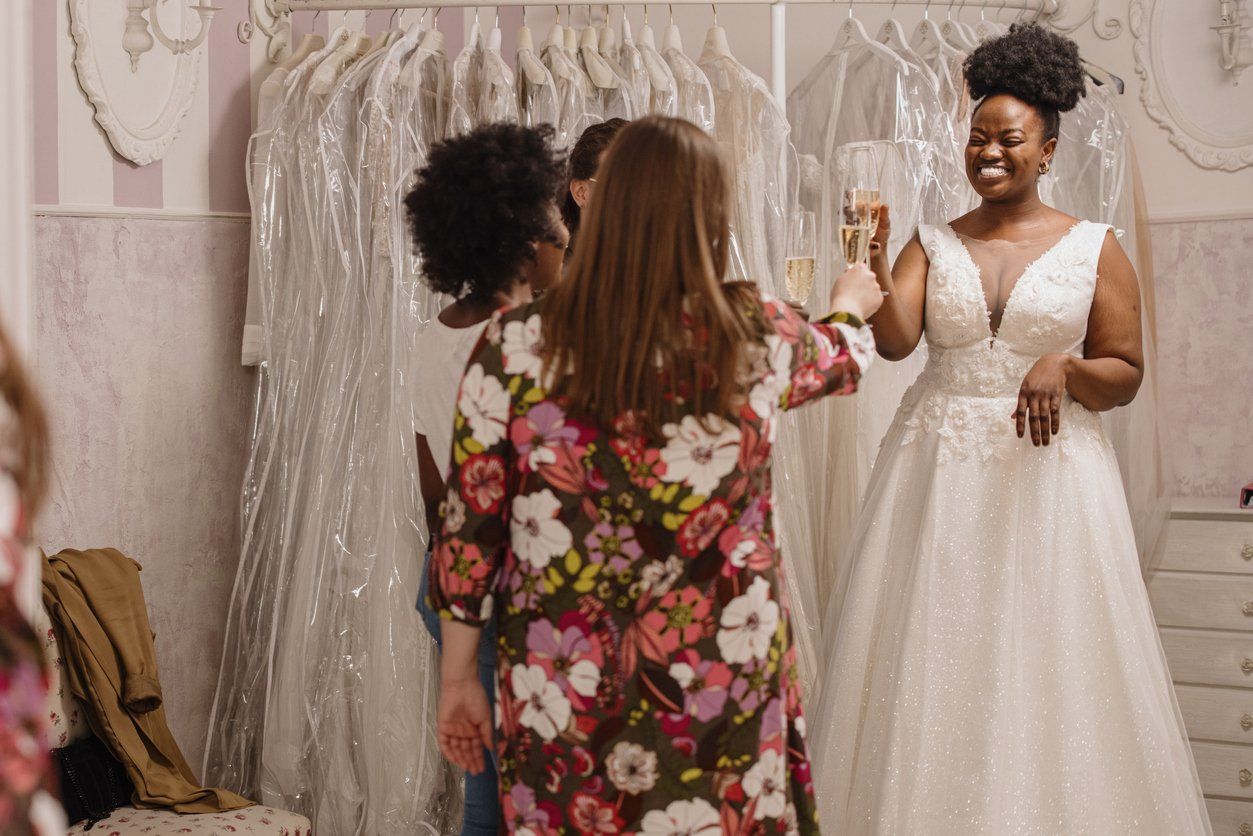 Bride shopping for a plus-size wedding dress