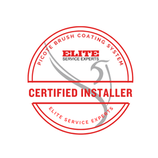 Red and white logo for Picote Brush Coating System, identifying Elite Service Experts as a certified installer.