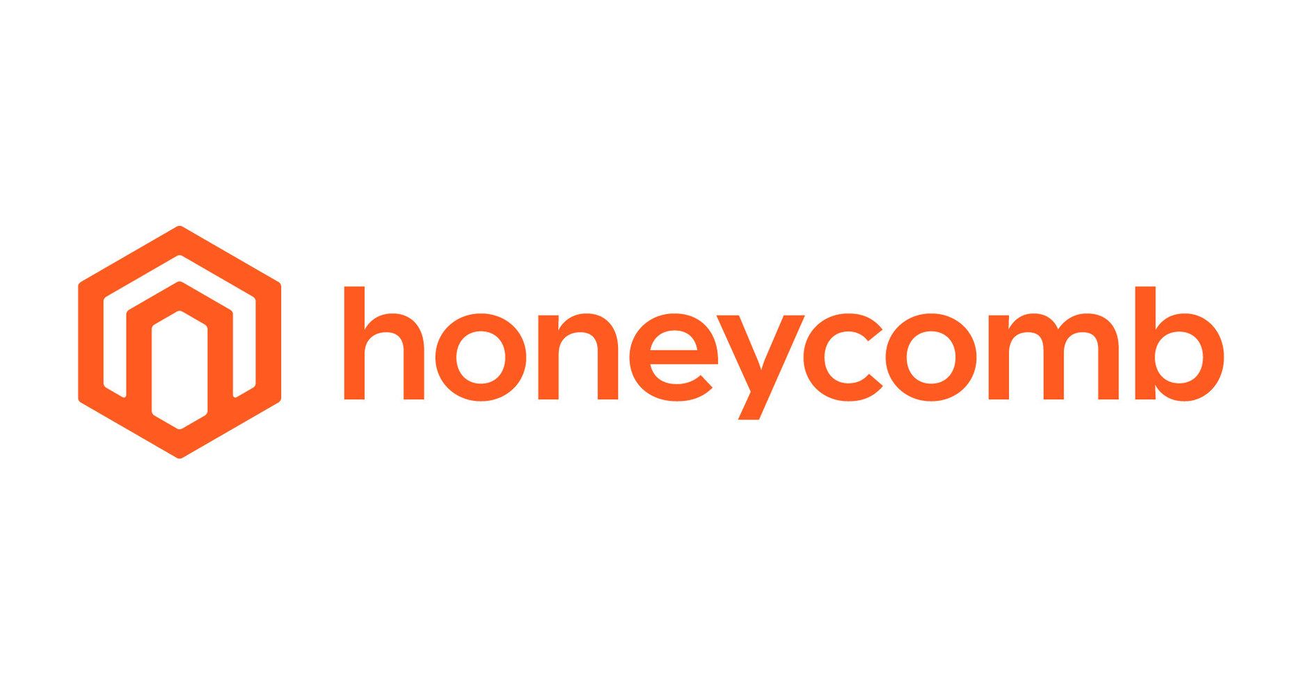 Honeycomb logo with orange hexagon icon and orange wordmark on white background