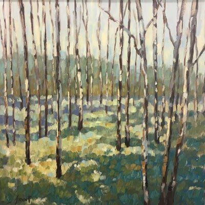 “Trees in Blue Green” by Libby Smart 12×12 or 20×20 — art prints Greenville, SC