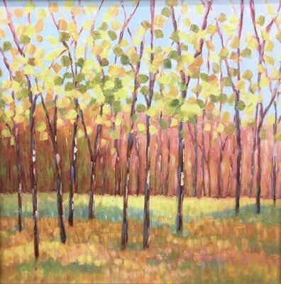 “Yellow and Green Trees” by Libby Smart 12×12 or 20×20 — art prints Greenville, SC