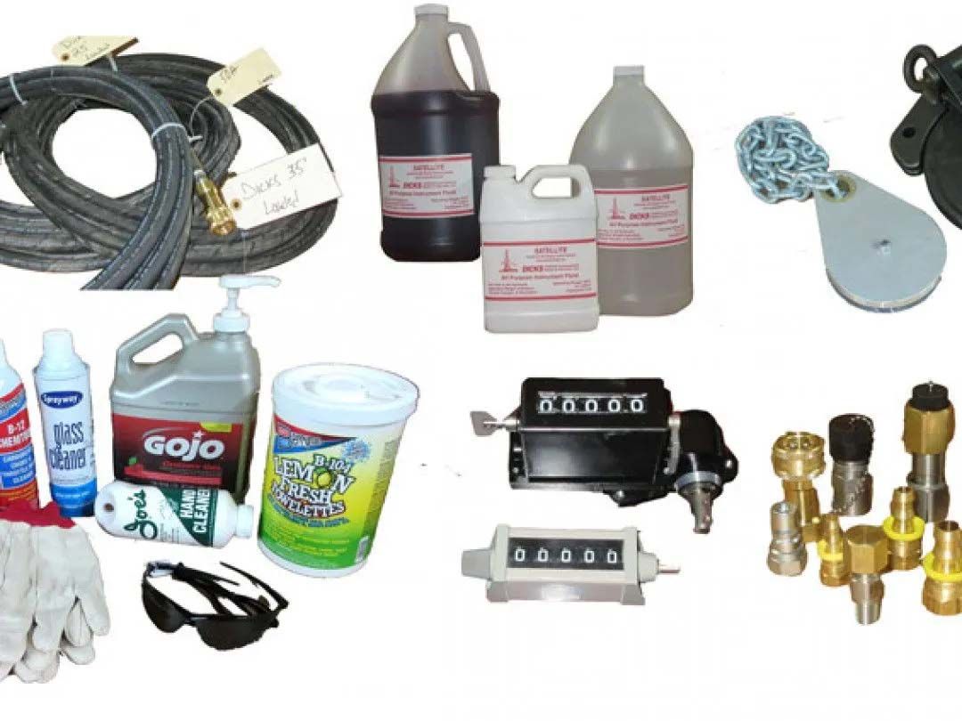 Fittings, Pulleys, Cleaning and Safety Gloves, Counters, Oil, and Hoses