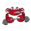 Red crab lifting weights, "Crabtrap Functional Fitness" logo.