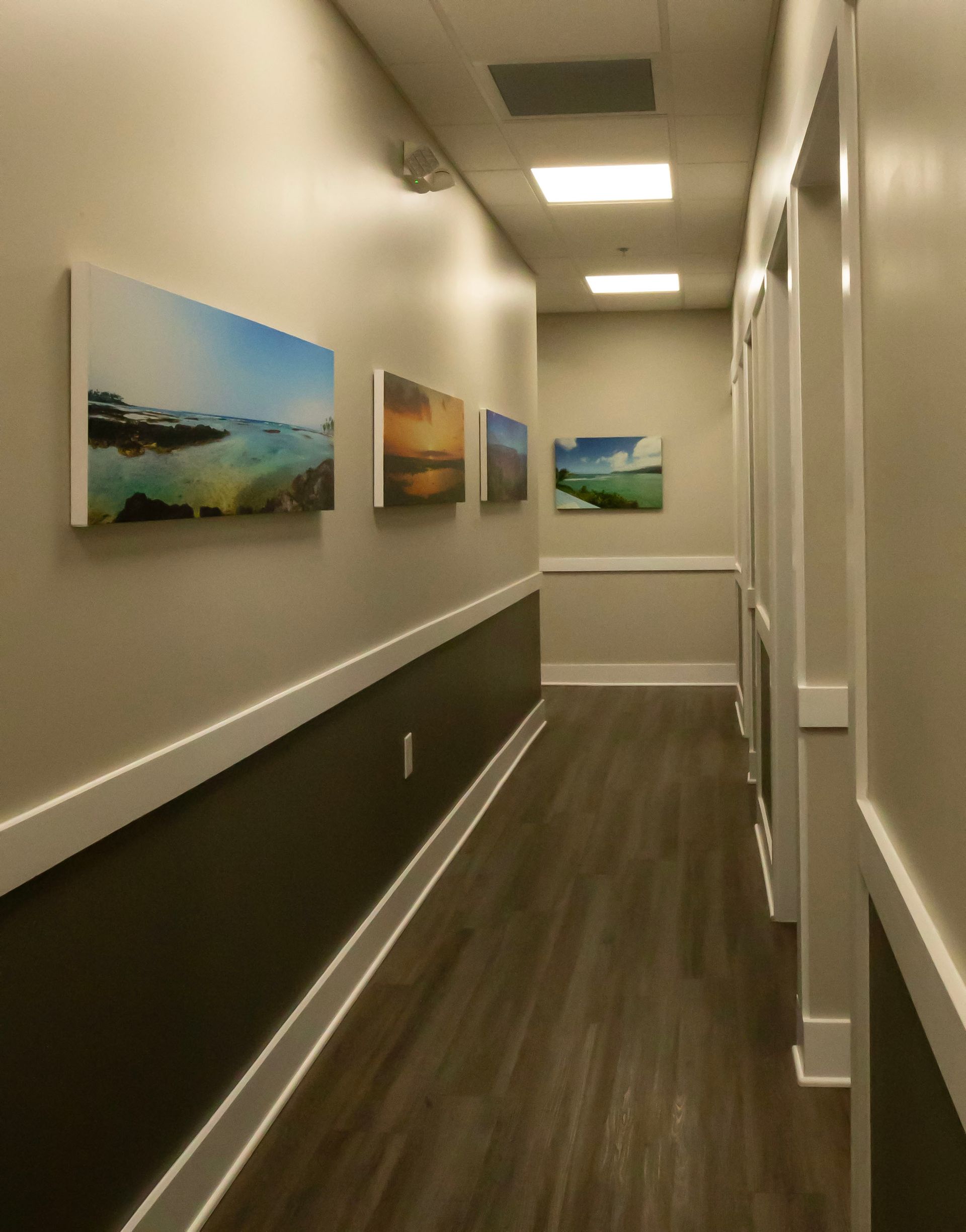 Southern Magnolia Dental logo in white on a blue background; a floral design and tagline.