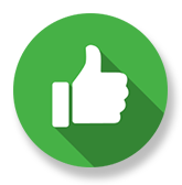 White thumbs-up icon on a green circle with a long shadow, symbolizing approval.