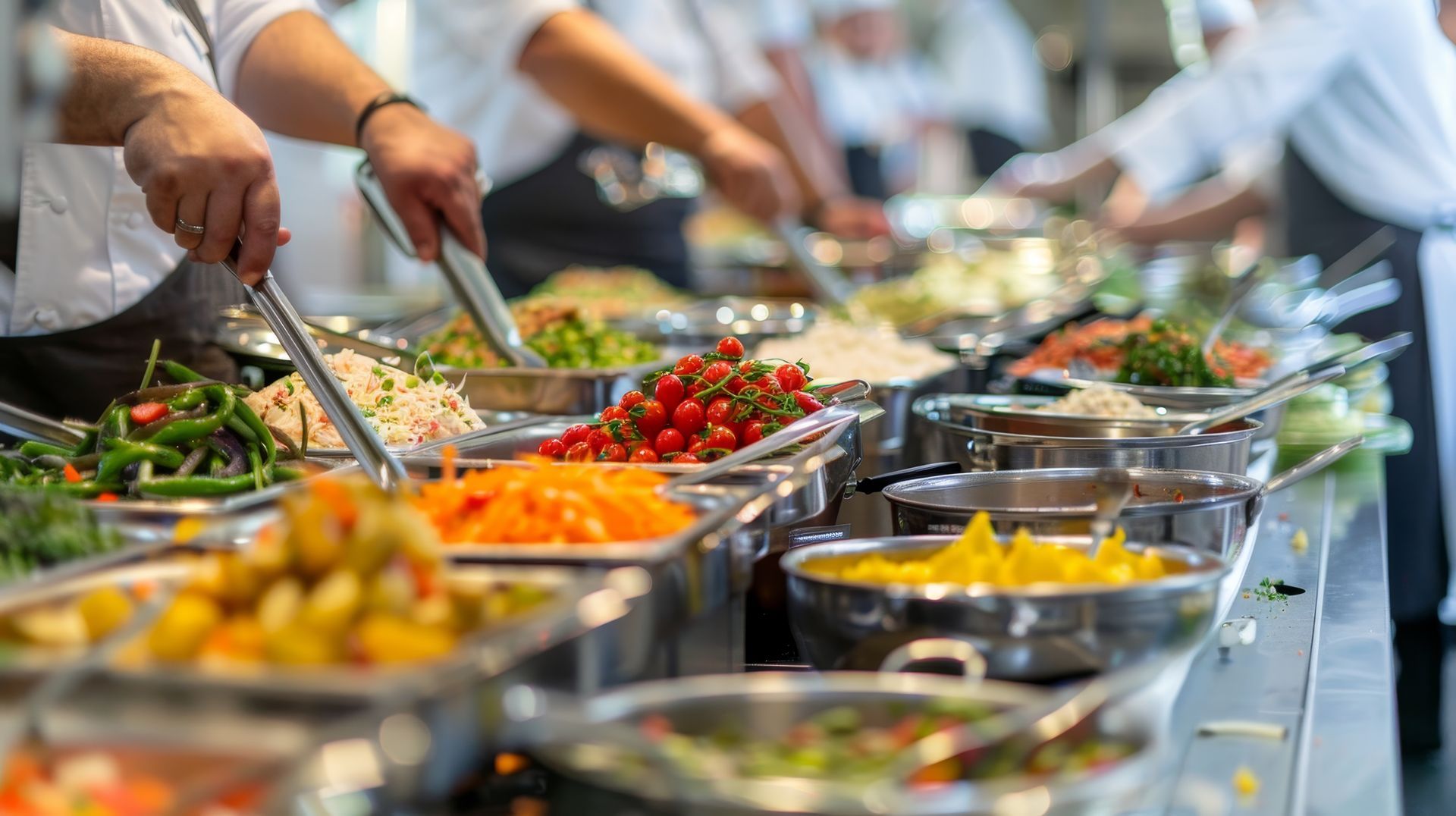 A buffet line filled with lots of different types of food.