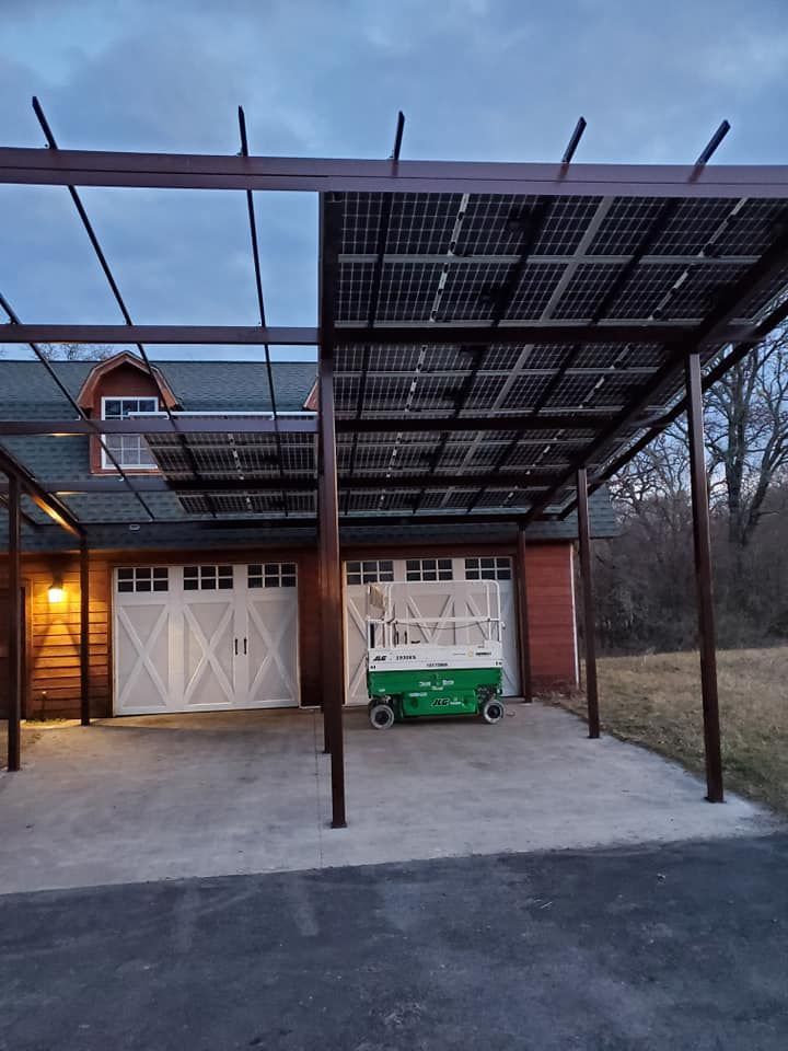 A carport with a lot of solar panels on it