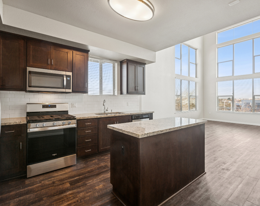 Kitchen area in apartment.
