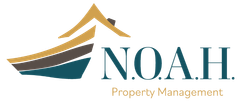 Logo for Noah Property Management: a boat with a house on top, and the letters N.O.A.H. below.