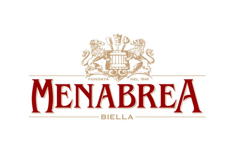 Logo della birra Menabrea: testo rosso 