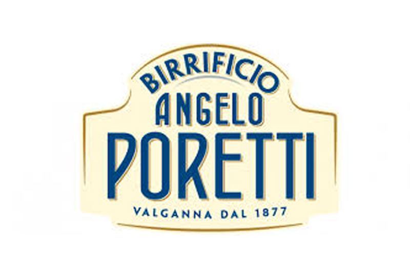 Logo della birra Birrificio Angelo Poretti: stemma color crema e oro con testo blu.