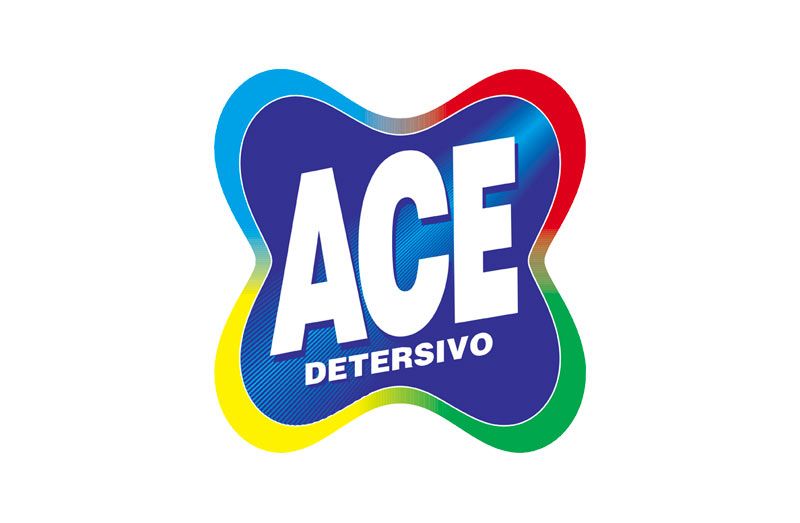 Logo del detersivo Ace: testo bianco