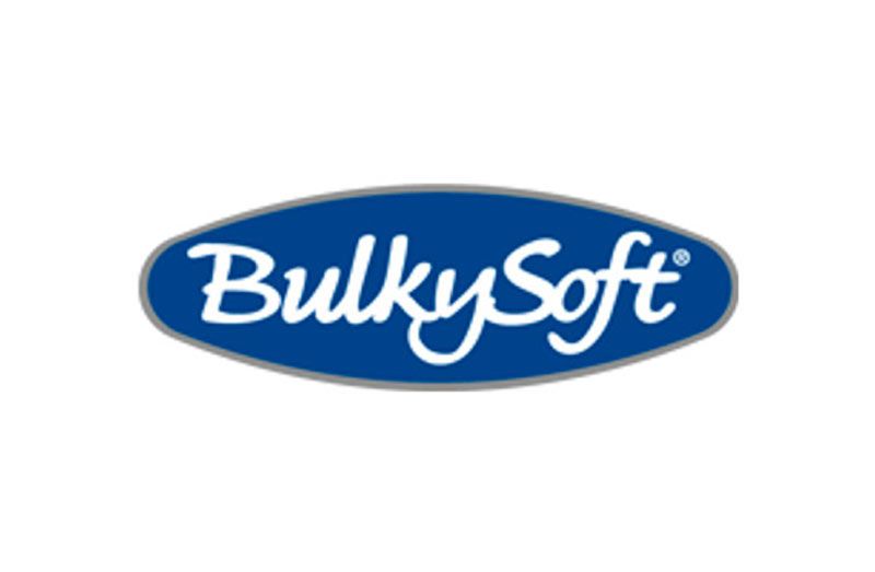 Logo BulkySoft in blu e bianco, all'interno di un bordo ovale blu.
