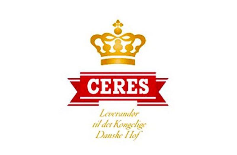 Logo di Ceres con una corona dorata sopra un nastro rosso con la scritta 