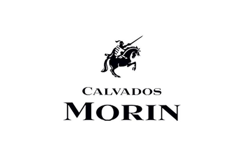 Logo del Calvados Morin. Illustrazione nera di un cavaliere a cavallo con il nome del marchio in basso.