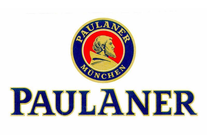Logo della birra Paulaner con emblema circolare e testo 