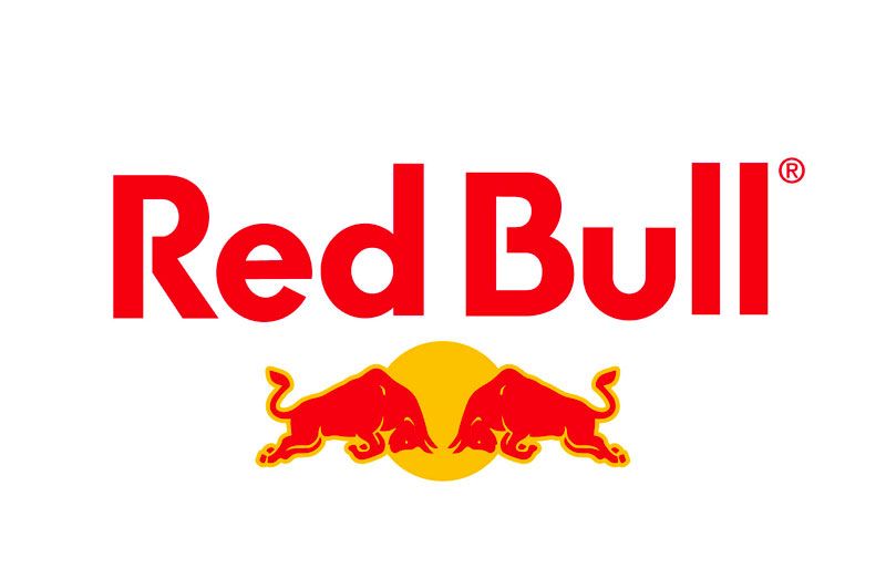 Logo Red Bull: testo rosso sopra due tori rossi rivolti verso un cerchio giallo.