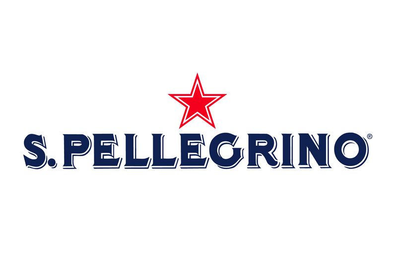 Logo S.PELLEGRINO con una stella rossa sopra il testo blu scuro.