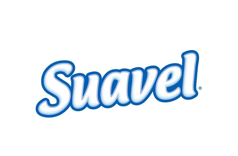 Logo Suavel: testo blu con contorno bianco.