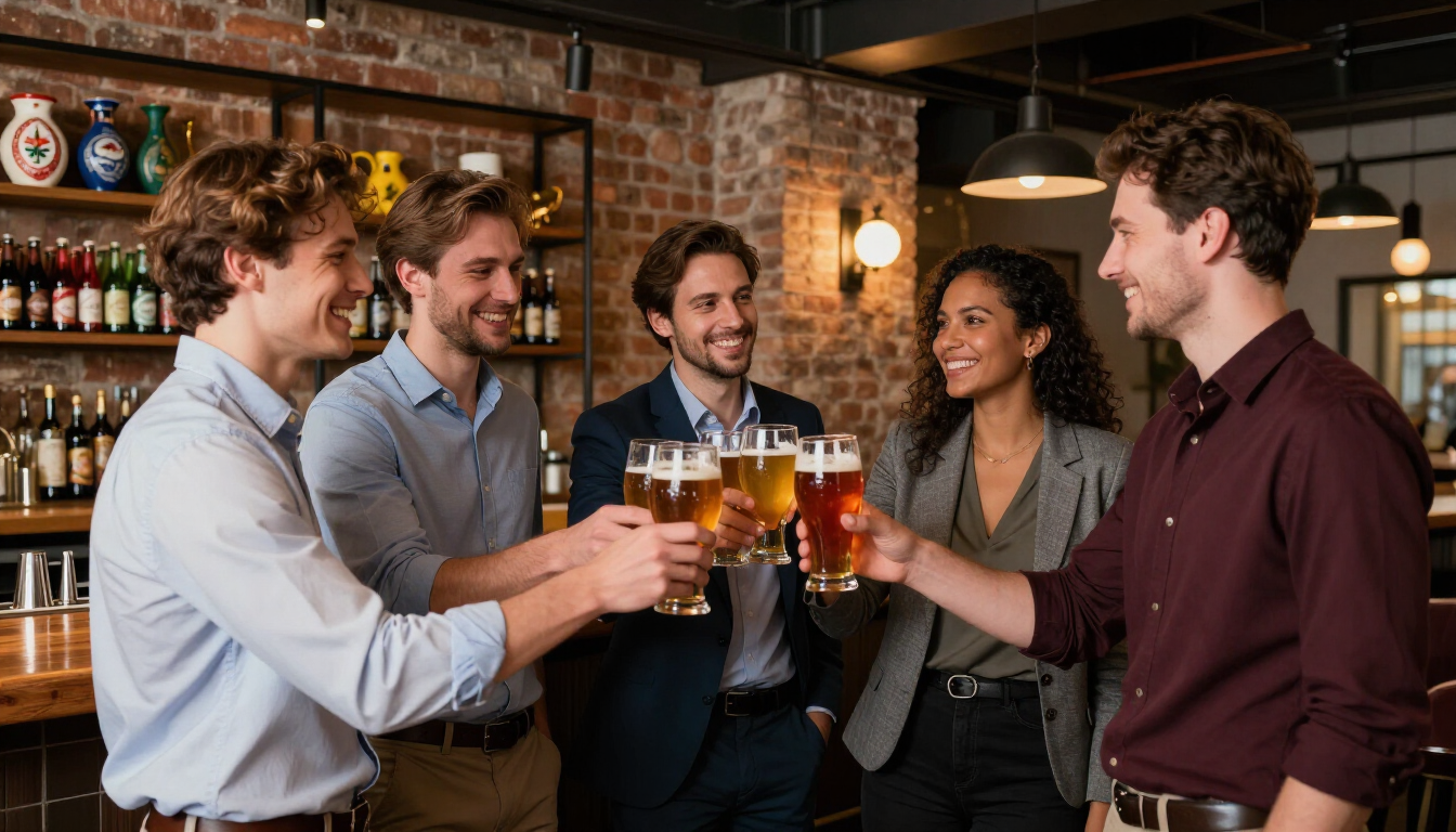 Grupa przyjaciół w pubie