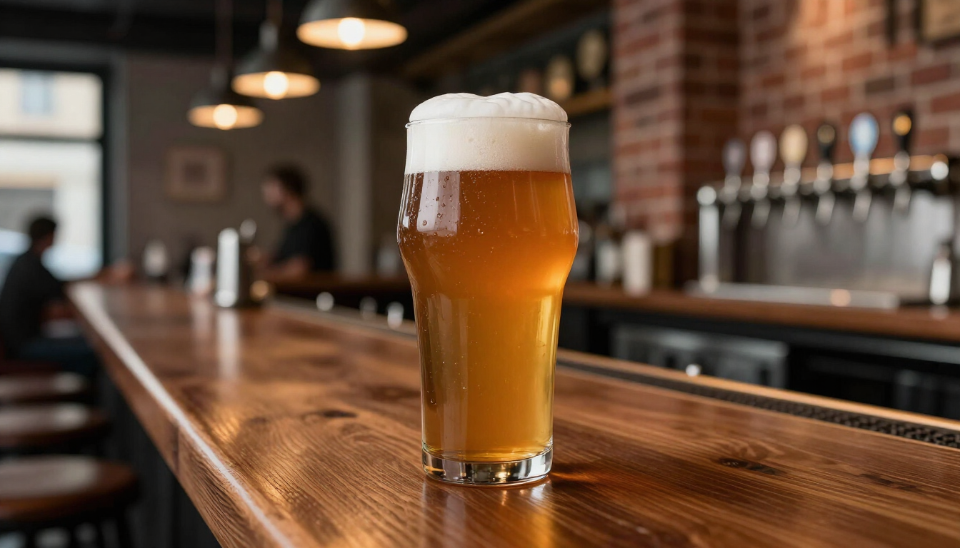 Kieliszek piwa rzemieślniczego na barze w Warszawie