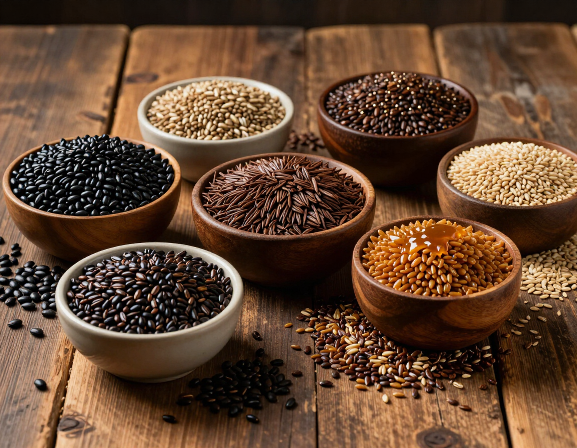 Palone ziarna słodu na drewnianym stole