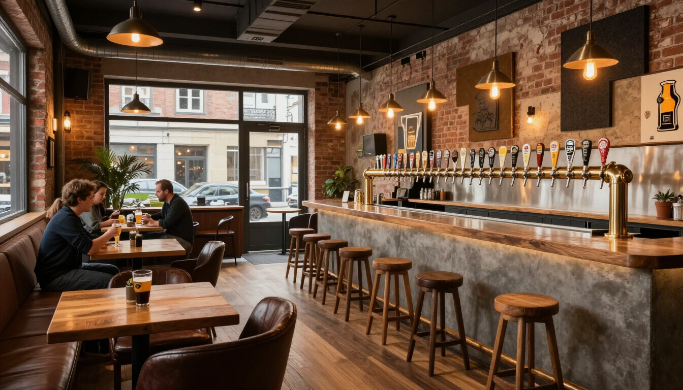 Wnętrze Taproom WilanŃw z kranami