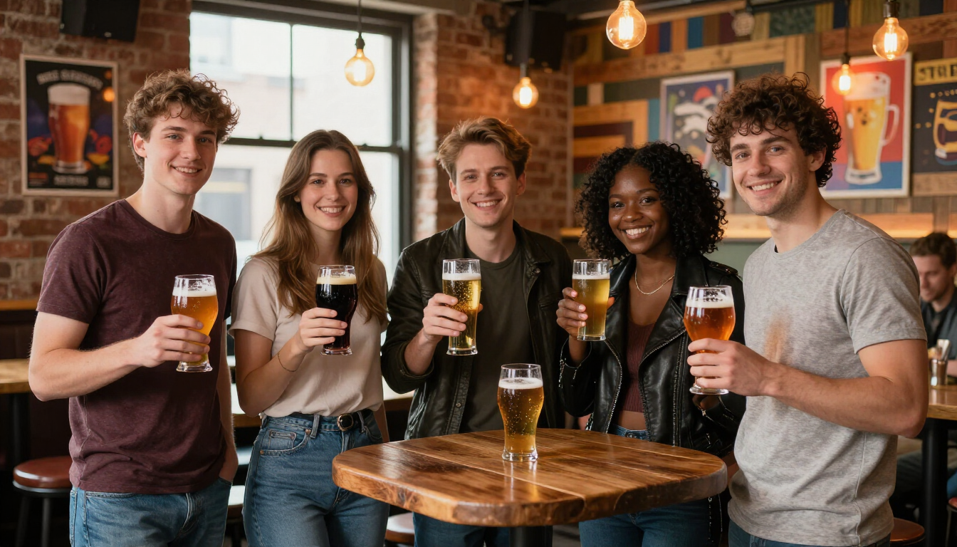 Ludzie degustujący piwo w barze
