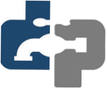 A blue and gray logo with a faucet and the letter p.