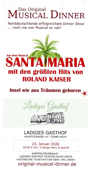 Musikalische Dinner-Werbung für „Santamaria“ mit Roland Kaisers Hits im Ladiges Gasthof, 23. Januar 2006.