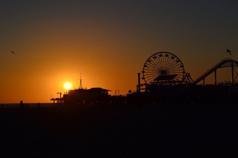 santa monica bay pier during sunset