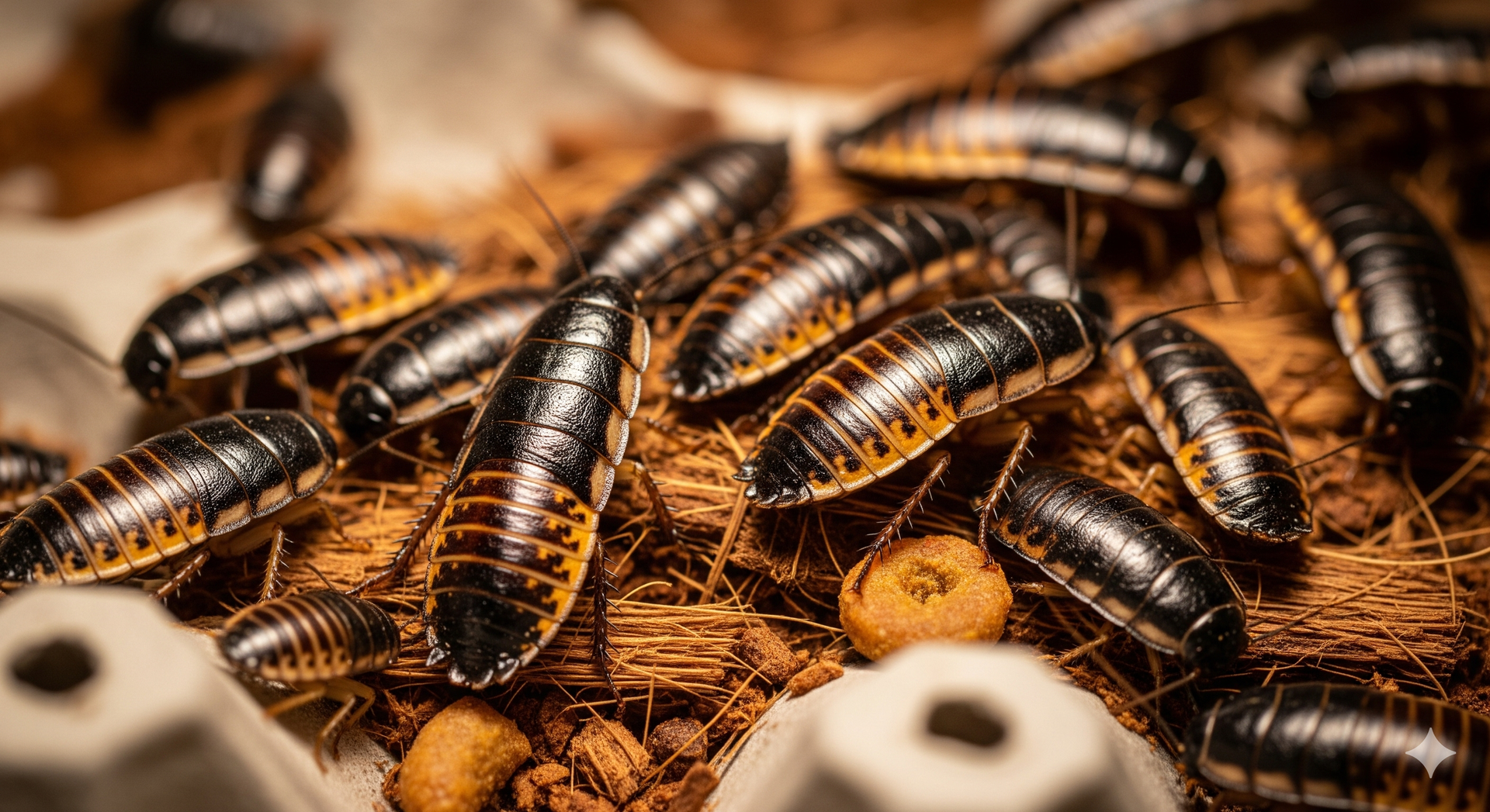 Nutritional benefits of Dubia roaches shown as live feeder insects in a reptile food dish