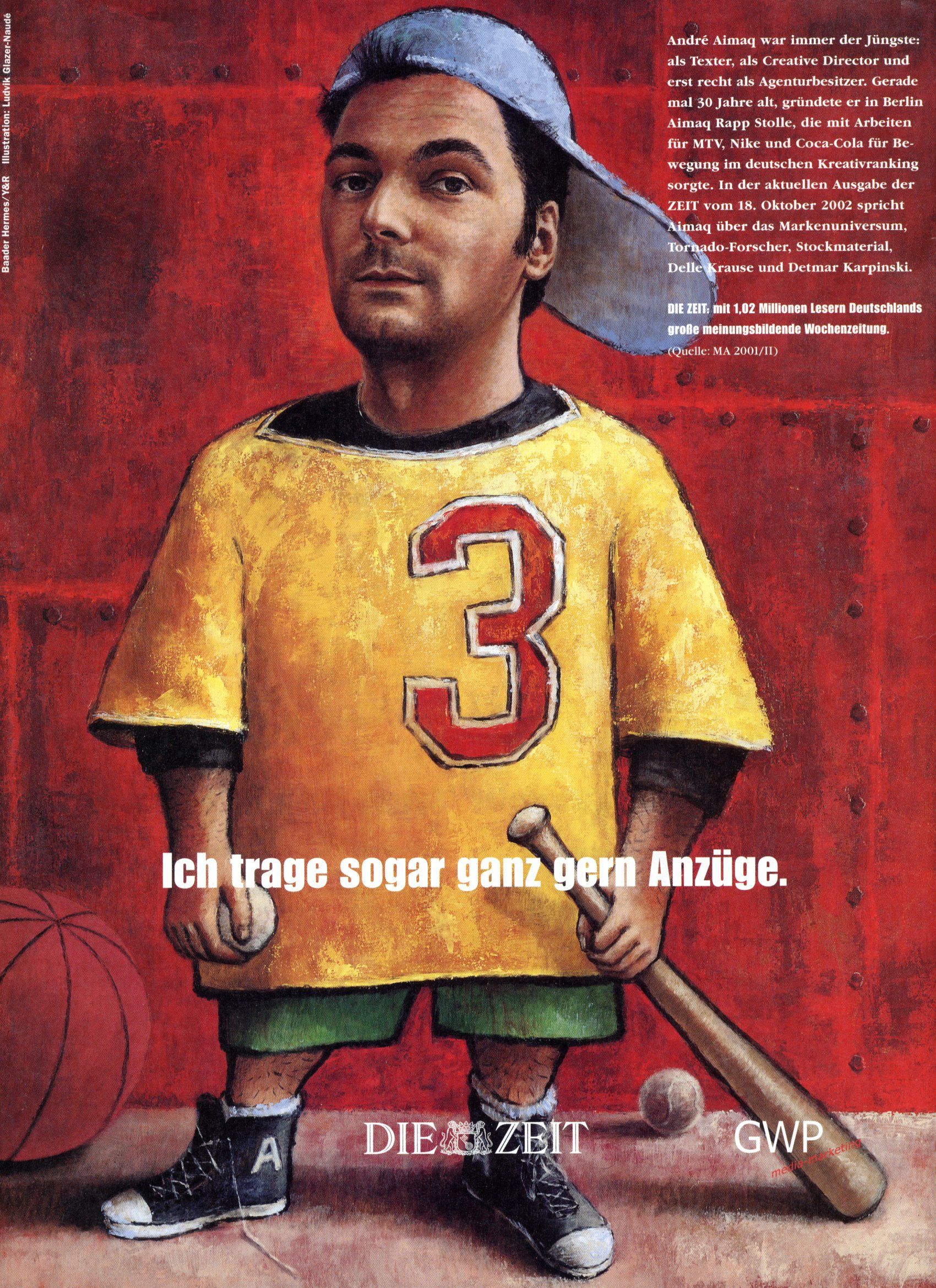 André Aimaq from the advertising agency Aimaq Rapp Stolle / Ludvik Glazer-Naudé / Idea and illustration for THE TIME advertising campaign Acrylic painting on wood, 100 x 70 cm