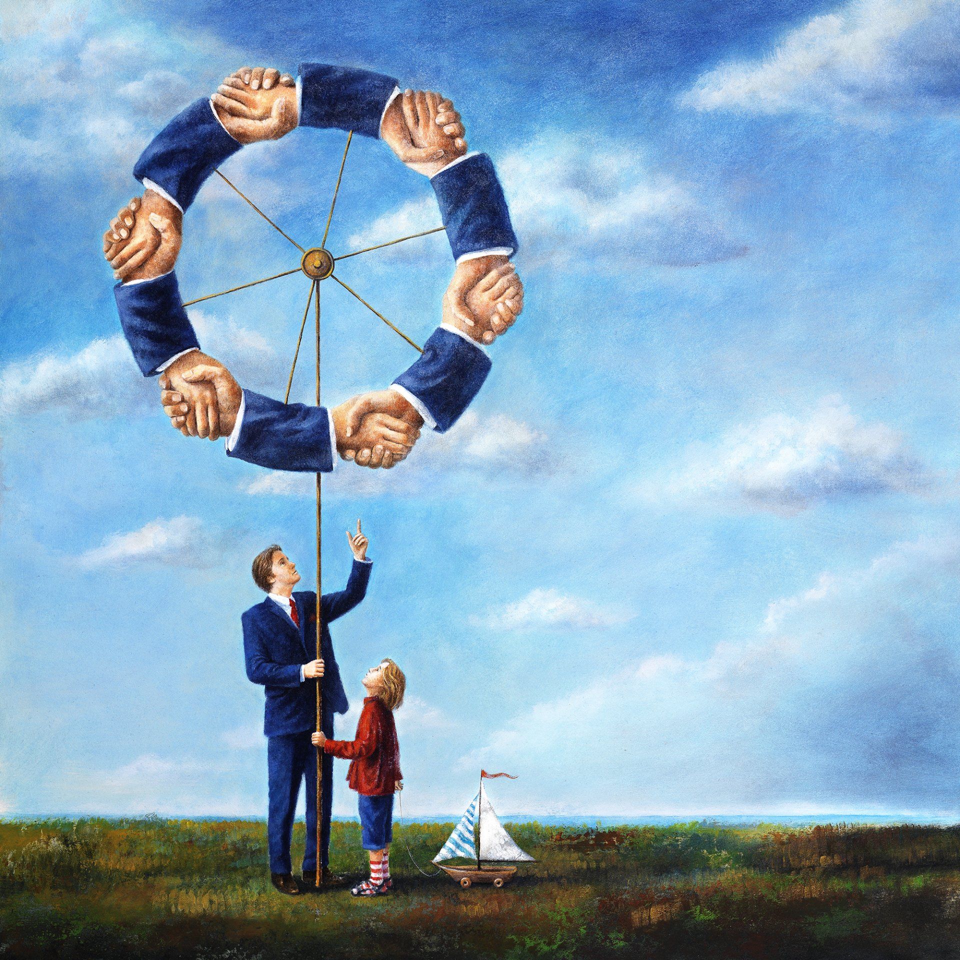 Ludvik Glazer-Naudé, Illustration, Digtal art, Panoramabild, Privatbank, Merck Fink / acrylpainting, adler, acryl, acrylmalerei, landschaft, leuchtturm. immobilien