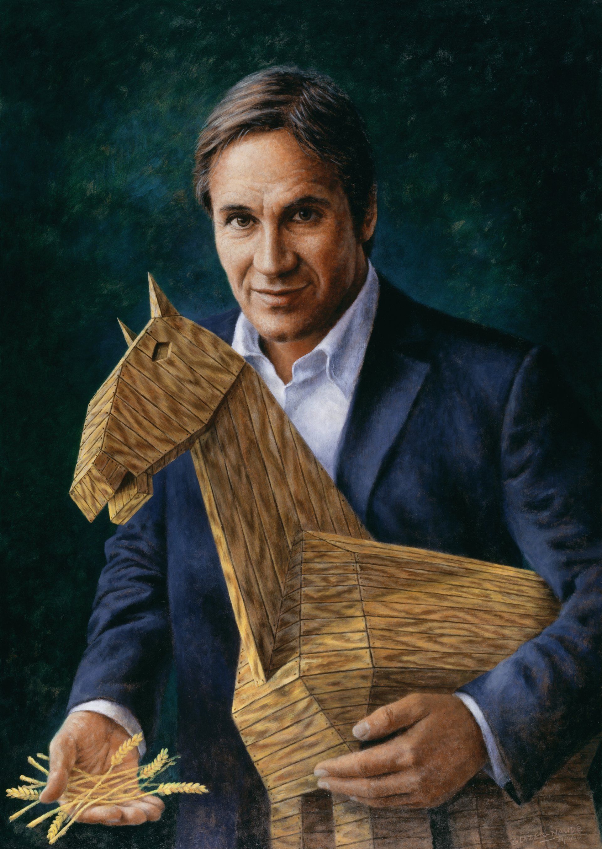 Jean-Remy von Matt, von der Werbeagentur JUNG v. MATT /  Idee und Illustration für DIE ZEIT Werbekampagne, Jean-Remy von Matt, founder of the advertising agency JUNG v. MATT / Idea and illustration for DIE ZEIT advertising campaign / original: acrylic painting on wood, 100 x 70 cmAcrylmalerei auf Holz, 100 x 70 cm