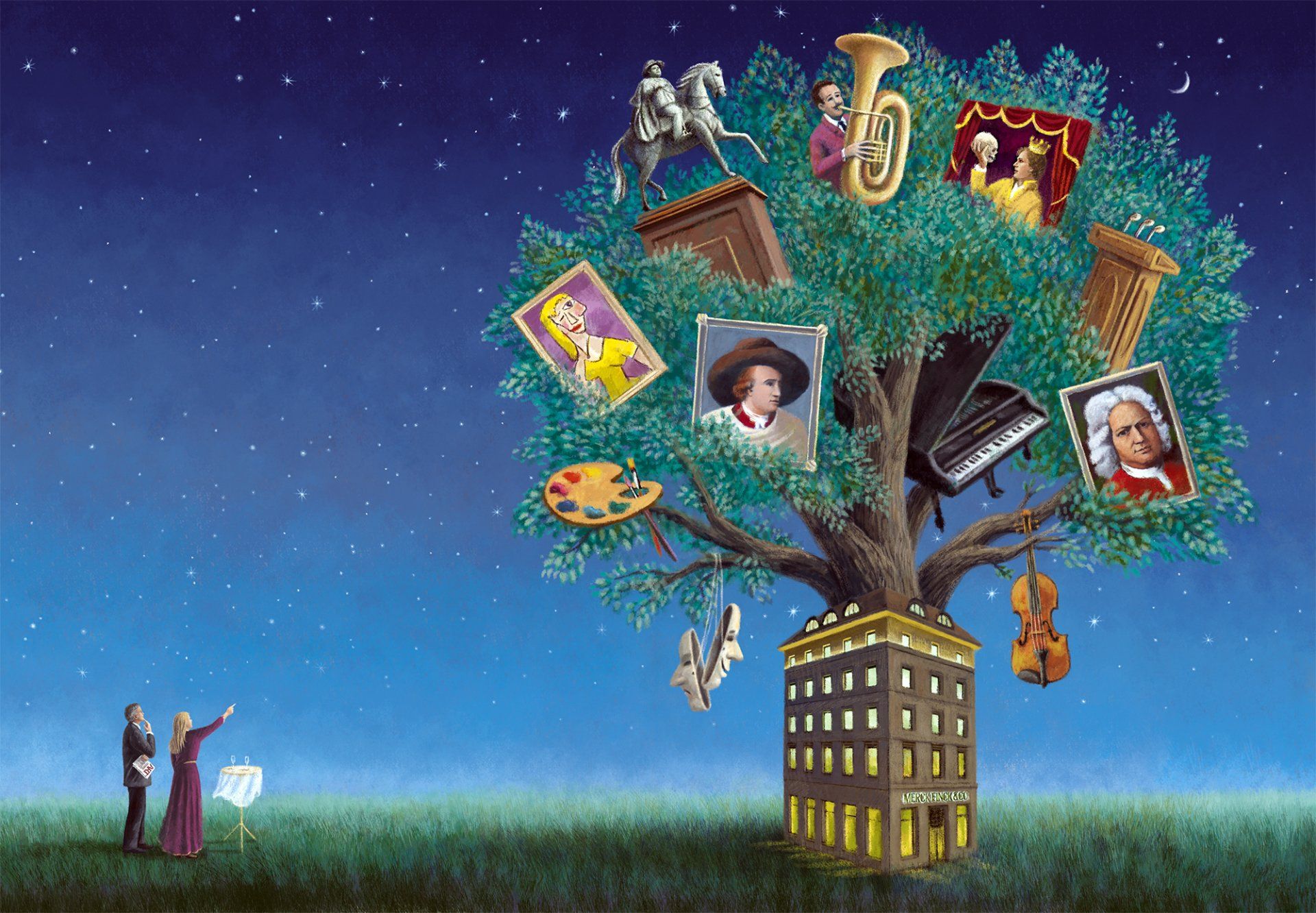 Ludvik Glazer-Naudé, Kultursponsoring, Illustration, Digtal art, Panoramabild, Privatbank, Merck Fink / acrylpainting, adler, acryl, acrylmalerei, landschaft, leuchtturm. immobilien