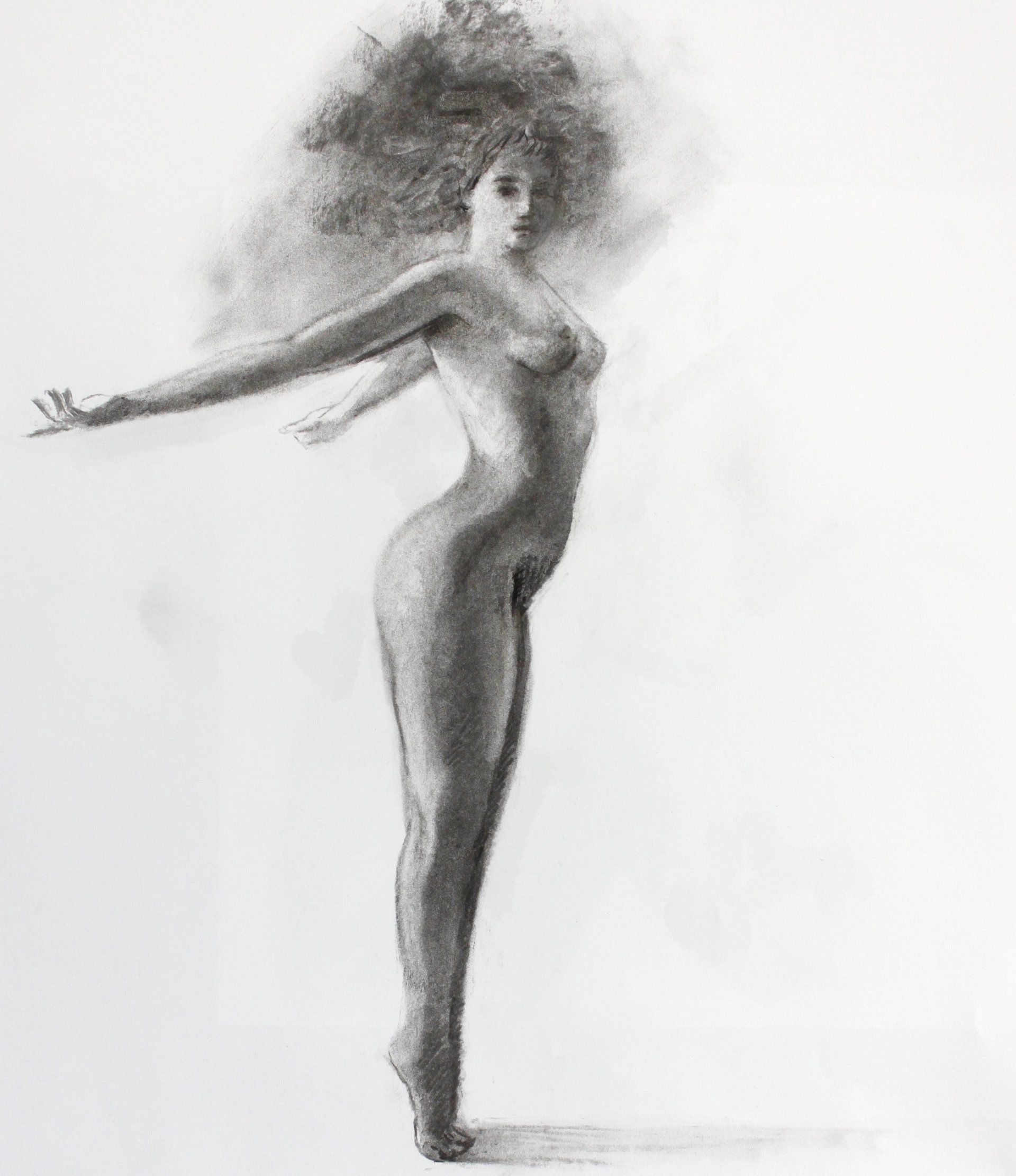 Nude drawing, study based on a living model, acrylic on paper, charcoal on paper, ink on paper, Ludvik Glazer-Naudé