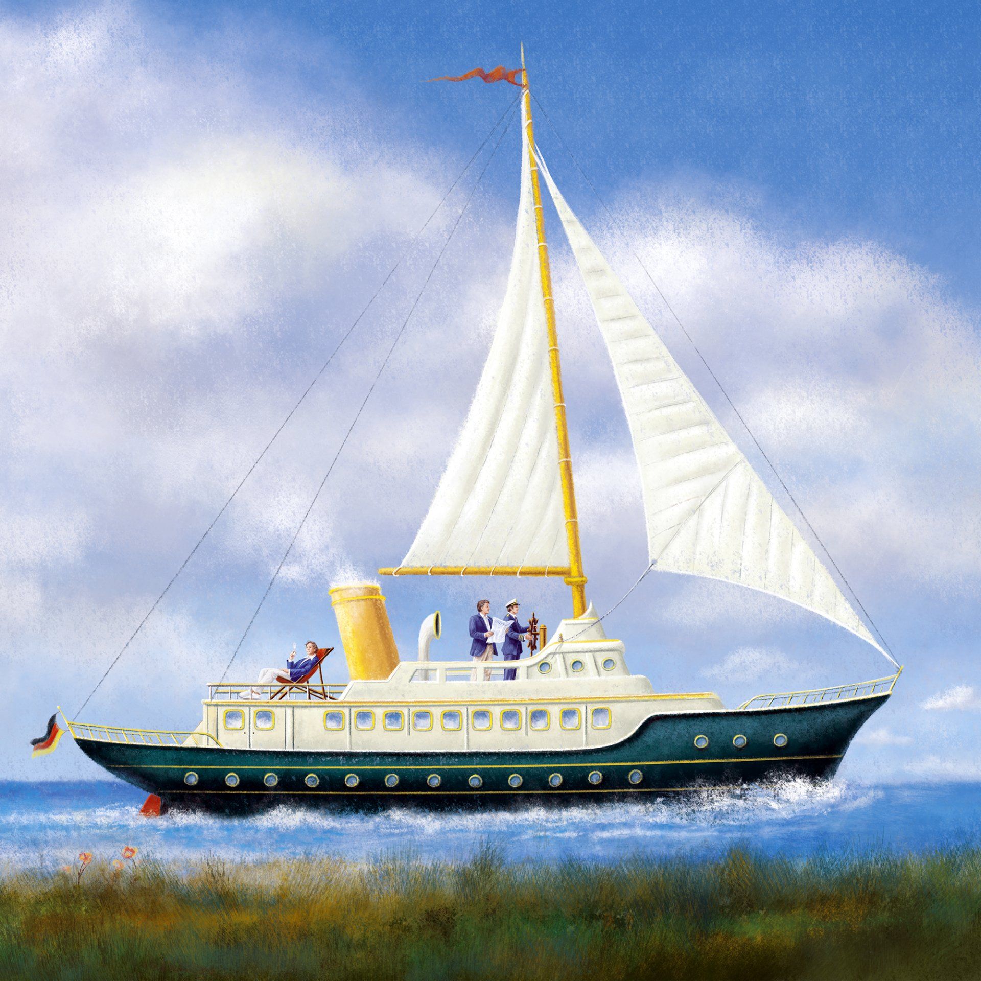 Ludvik Glazer-Naudé, Auf dem richtigen Kurs, Illustration, Digtal art, Panoramabild, Privatbank, Merck Fink / acrylpainting, adler, acryl, acrylmalerei, landschaft, leuchtturm. immobilien