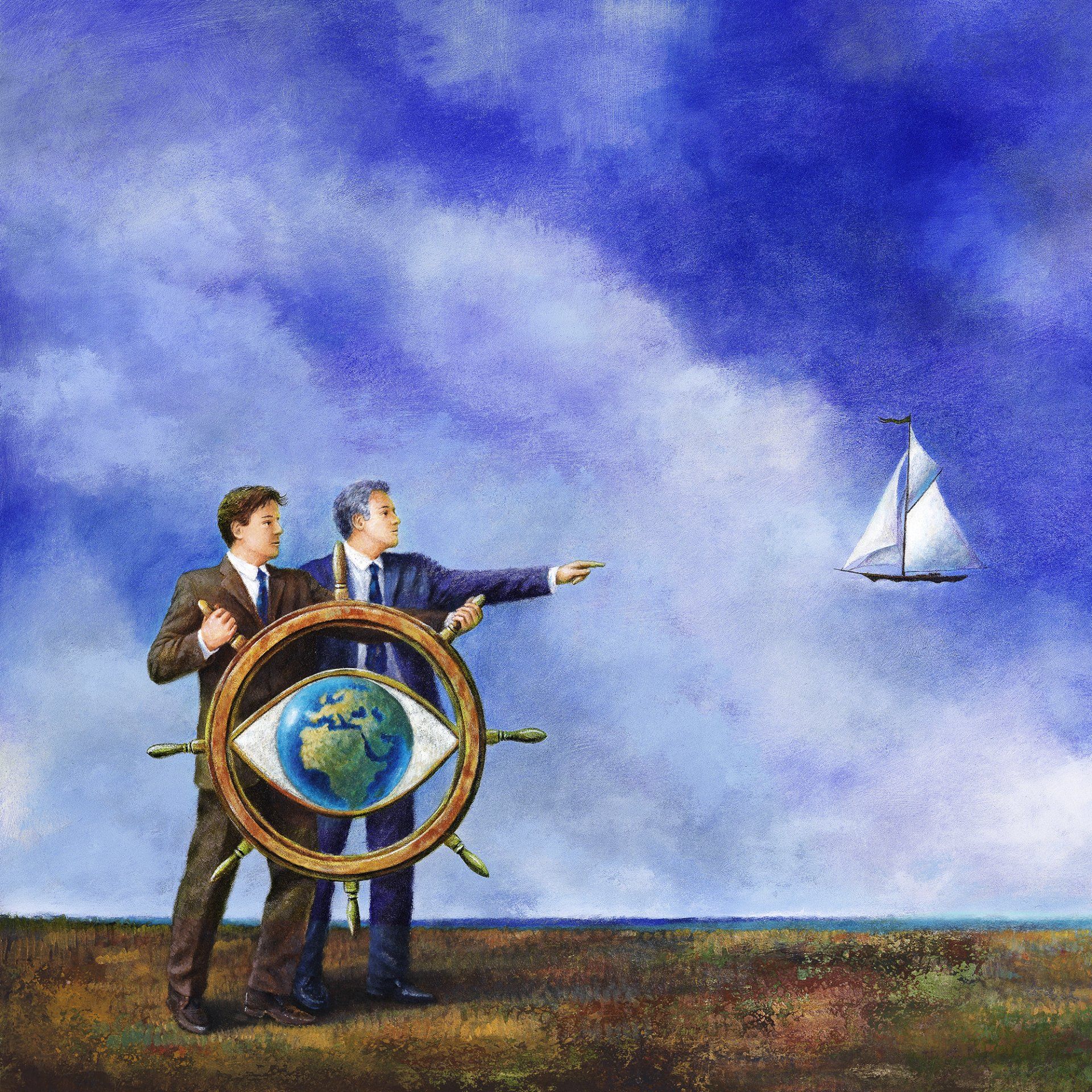 Ludvik Glazer-Naudé, Illustration, Digtal art, Panoramabild, Privatbank, Merck Fink / acrylpainting, adler, acryl, acrylmalerei, landschaft, leuchtturm. immobilien