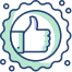 Blue and green badge with a thumbs-up icon, indicating approval or endorsement.