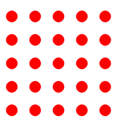 A grid of red polka dots on a white background