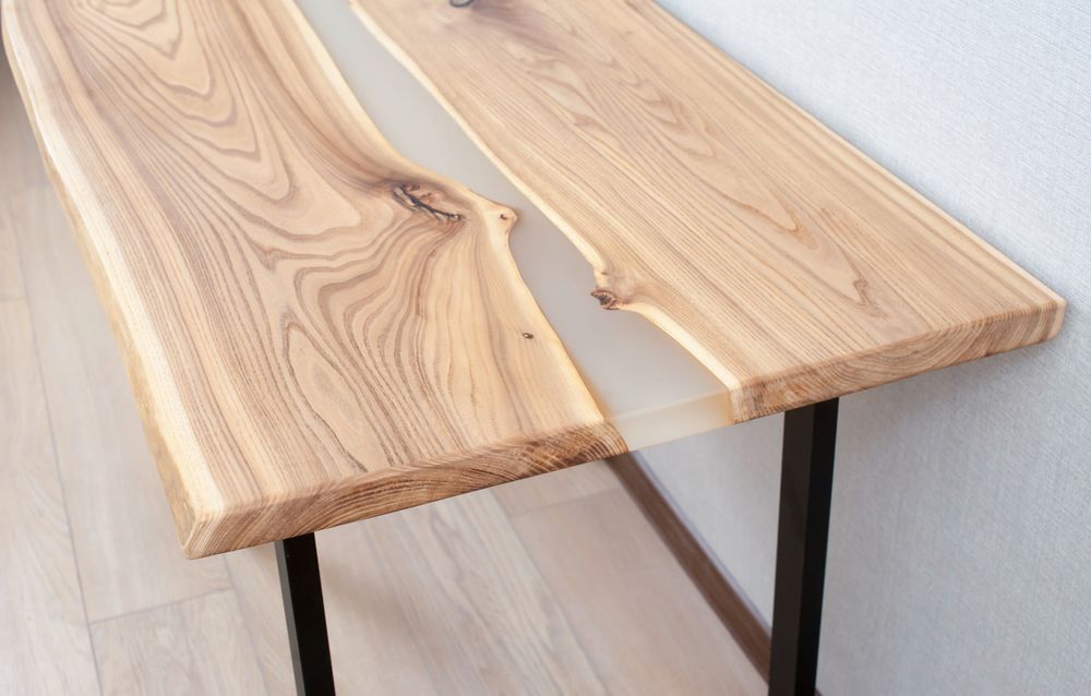 Exquisite Wooden Table Featuring Clear Resin Detailing - Timber Slabs in Townsville, QLD