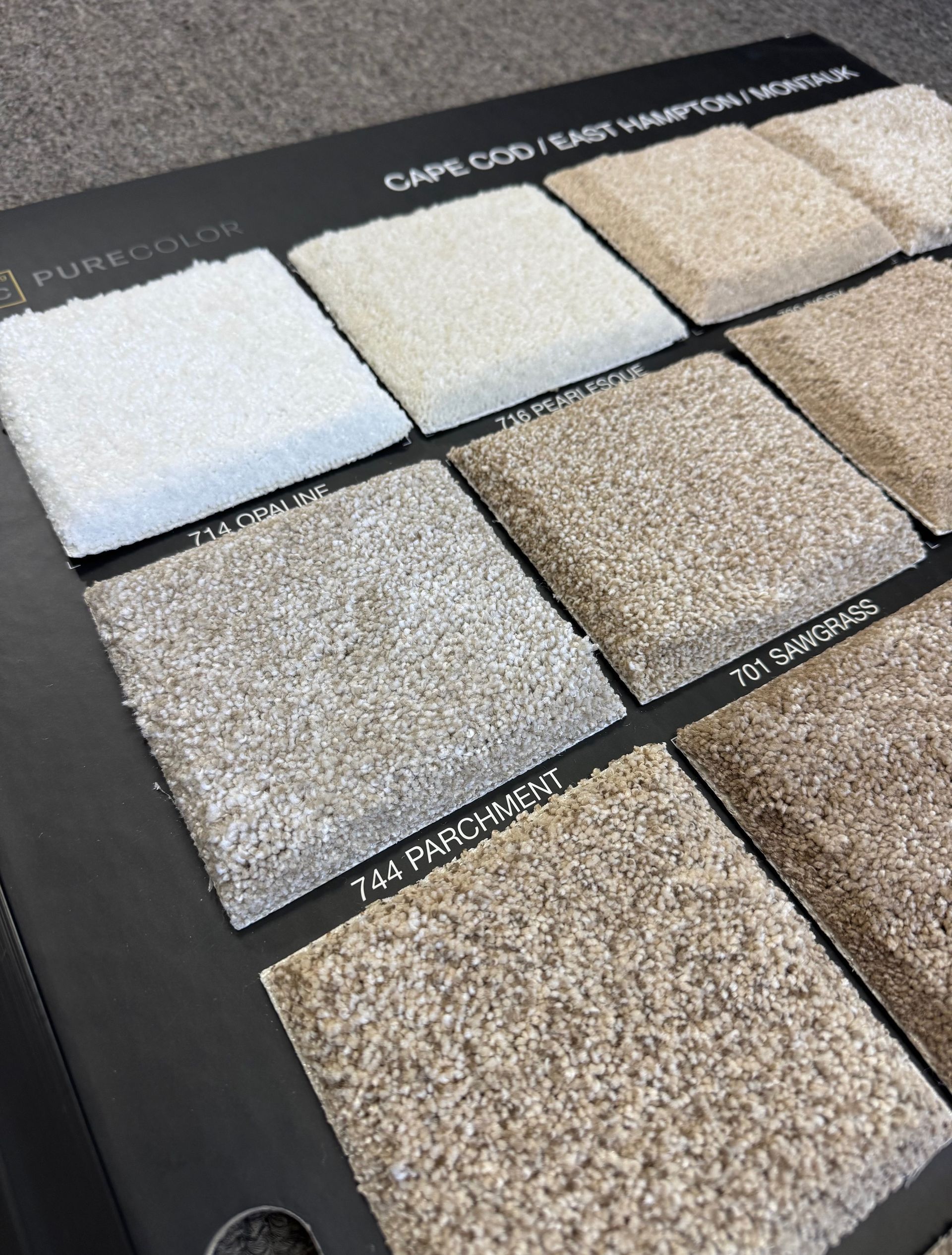 Montauk carpet sample board in showroom near me